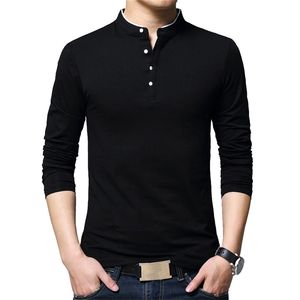 BROWON Marca Otoño Casual Mens T Shirts Moda Vendido Color Mandarin Collar Manga larga Camiseta de lujo Tallas grandes M-5XL 220118