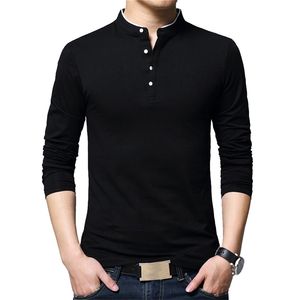 BROWON Marca Otoño Casual Mens T Shirts Moda Vendido Color Mandarin Collar Manga larga Camiseta de lujo Plus Tamaño M-5XL 220312