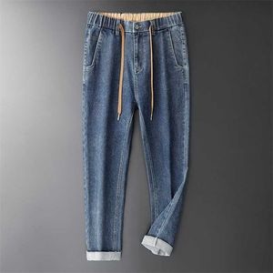 BROWON merk denim jeans voor mannen herfst katoen losse rechte kleding zachte dikke toevallige enkellengte s broek 211108