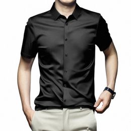 Brooon – chemises intelligentes décontractées pour hommes, couleur unie, manches courtes, col rabattu, chemise de travail, été, 2024, B6Z7 #