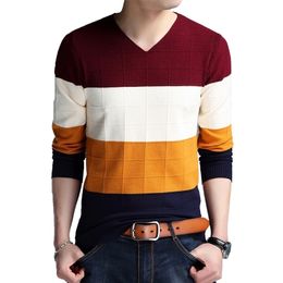 BROWON Brandsweater Automne Hommes À Manches Longues Slim Chandails Vneck Fit Pull Rayé Bas Chandails Grande Taille M4XL 220817