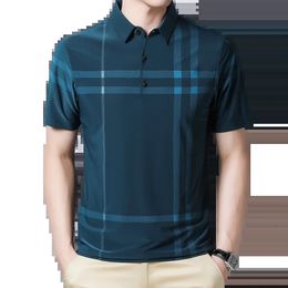 Browon Business Polo Shirt Men Summer Casual Loose ademende antiwrinkle korte mouwen plaid tops 240403