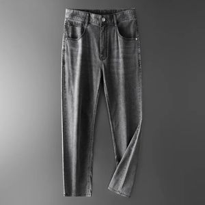 Browon Fashion Summer Jeans Men Solid Color Elastic Rechte Retro Casual Pant Ademend Thin Mid Denim voor 240513