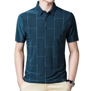 Browon grafische t-shirt mannen zomer zakelijke korte mouwen casual losse plaid turn-down kraag t-shirts voor 210707