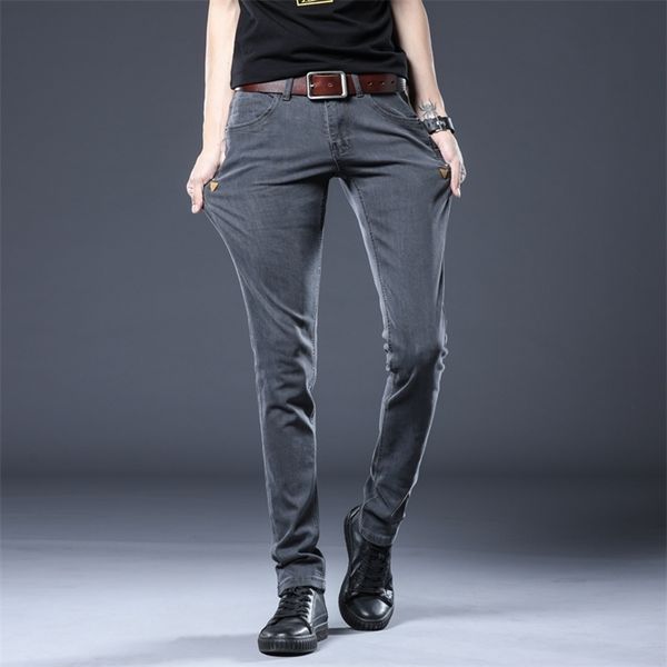 BROWON Style coréen Skinny Jeans Hommes Déchiré Mode Mi Taille Longue Longueur Stretch Denim Pantalon Plus La Taille Slim Crayon 210716