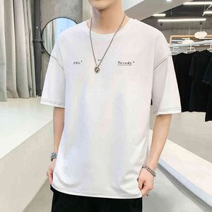 Browon nieuwe brief print zomer t-shirt voor mannen O-hals half mouw puur katoen casual top effen losse zachte t-shirt mannen kleding 210421