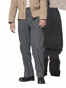 brs jaren 1930 zwarte en grijze strepen broek vintage stijl heren pak broek b9DZ#