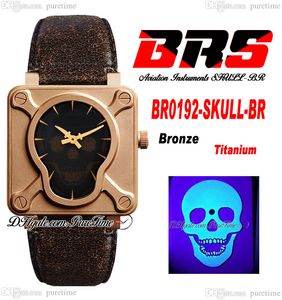 BRSF Aviation Instruments BR0192-SKULL-BR Montre Automatique pour Homme 46 mm Real Broze Cadran Crâne Lumineux Titane Vintage Bracelet en Cuir Noir Super Edition Pureitme B2