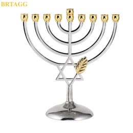 Brtagg Hanukkah Menorah zilverkleur volledige formaat niet-tarnish - Je 9 tak kandelaar kandelaars crismas heilige land geschenk 211105