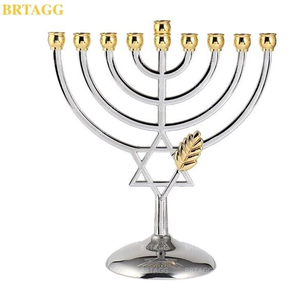 BRTAGG Hanukkah Menorah Couleur Argent Pleine Grandeur Non Terminant - Je 9 Branches Chandelier Bougeoirs Crismas Terre Sainte Cadeau 211105