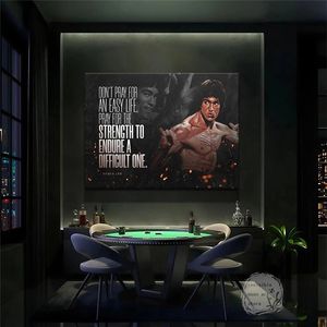 Bruce Lee Martial Arts Legend Figura con citas inspiradoras Póster de arte Pintura Pintura Impresión de pared Imagen Gimnasio Decoración de la sala del hogar