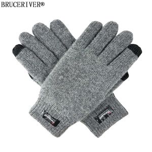 Bruceriver Gants à écran tactile tricotés en pure laine pour hommes avec doublure Thinsulate et poignets côtelés élastiques H0818