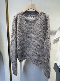 Brunel damesvlees trui trui luxe merk designer merk logo gebreide blouse nieuwe herfst winter vrouwen stijlvol casual pailletten verfraaid gehaakte haakbrei