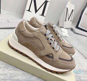 Brunellocucinlli Quatre Saisons Femmes Casual SportsCasual À Semelles Épaisses Denim Voyage Cuir Épissé Lettre Chaussures Plates Chaussures De Course