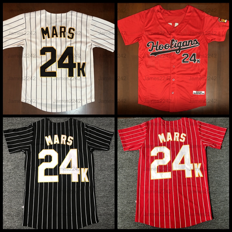 Bruno Mars 24K Hooligans Mannen Honkbal Jersey BET Awards Honkbal Jersey S-3XL Hoge Kwaliteit Gratis Verzending