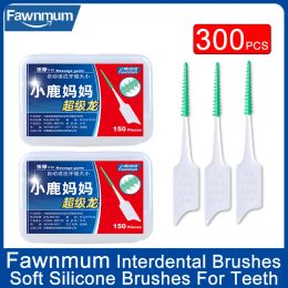 Brosse Fawnmum brosses interdentaires en silicone souple pour les dents 300pc cure-dents brosse interdentaire soins bucco-dentaires fil dentaire outil de nettoyage des dents