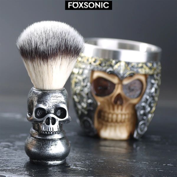 Brosse FoxSonic Barber Salon Barbe raser ensemble Skull Head Rasage Brosse Set Hair Shaving Brush Kit pour hommes Gift Halloween