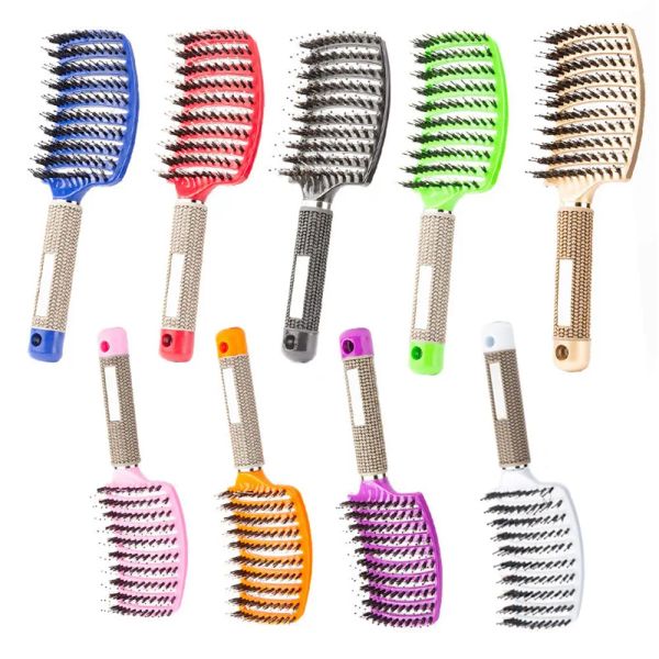 Brosse cuir chevelu Massage peigne brosse à cheveux poils Nylon femmes humide bouclés démêler brosses pour Salon coiffure outil de coiffure