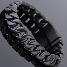 Acier inoxydable noir brossé sur la main Bracelet hommes mode hommes Bracelets matière 12MM chaîne à maillons gourmette accessoires de bijoux masculins 240313