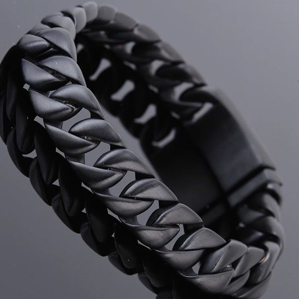 Acier inoxydable noir brossé sur la main Bracelet hommes mode Bracelets pour hommes matière 12MM chaîne à maillons gourmette accessoires de bijoux masculins 240105