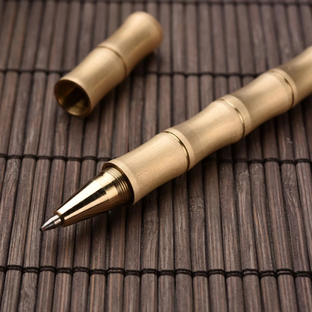 Borstad löstagbar bambu Rollerball Pen Golden Matte Golden Metal Stationery Office School Supplies Writing 240111