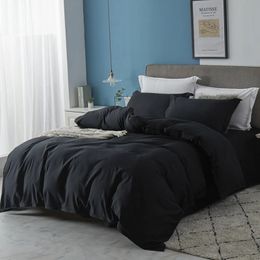 Housse de couette en tissu brossé, housse de couette douce et confortable avec fermeture éclair, taie d'oreiller de literie gris noir 240115