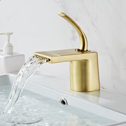 Or brossé salle de bain robinet bassin robinet mitigeur noir lavabo robinet chaud froid cascade robinet laiton nouveauté