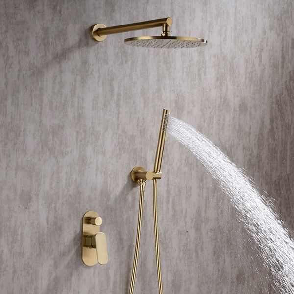 Ensemble de douche de salle de bains en or brossé 8-10 pouces Rianfall robinet de pomme de douche mural bras de douche mélangeur inverseur