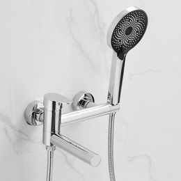 Set doccia per vasca da bagno in oro spazzolato Rubinetto per vasca girevole grigio a parete Rubinetto per bidet Rubinetto per vasca da bagno Rubinetto per doccia