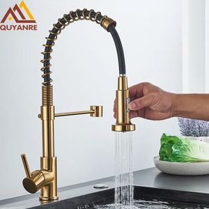 Robinet de cuisine en or brossé, pulvérisateur à 2 voies, mitigeur d'eau froide à poignée unique, Rotation à 360 degrés, robinet mitigeur Torneira Cozinha 240103