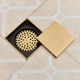 Doudeur de douche en or brossé Salle de bain Drain Drain Tile Insert carré Grates de déchets de plancher anti-odeur 10 x 10 cm Drain en laiton
