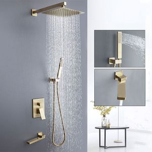 Geborsteld gouden doucheset badkamer verborgen 3 -weg kraan Douchesysteem