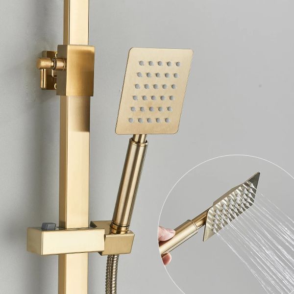 Robinet de douche doré brossé Salle de bain Pluasfall Set Wall Moup de mur 4 façons
