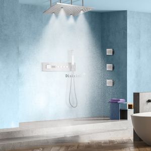 Grifos de ducha de baño de níquel cepillado Sistema de ducha de lluvia LED Válvula desviadora termostática
