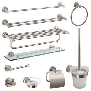 Geborsteld nikkel badkamer hardware 304 roestvrij staal handdoekenrek toiletrolhouder zeephouder handdoekstang toiletaccessoires 240118