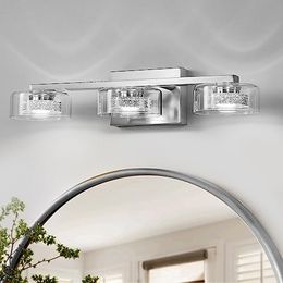 Luminaire de salle de bain en nickel brossé, luminaires de salle de bain LED modernes à intensité variable sur miroir, 3 lumières de vanité de salle de bain en cristal avec C