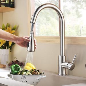 Robinet de cuisine en nickel brossé Buse extractible flexible Évier de cuisine Mitigeur Stream Pulvérisateur Tête Pont Noir Robinets d'eau chaude et froide