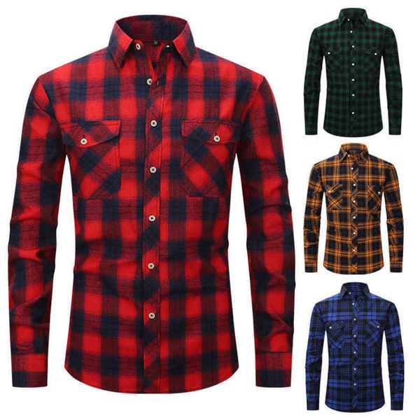 Camisa a cuadros cepillada Diseñador 2023 Nuevo para hombre Camisa casual de franela de manga larga con doble bolsillo 15 colores S-XXL DHL