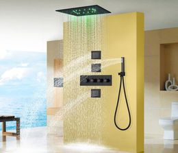 Geborsteld regentype LED-douchesysteemset 4040 cm Plafondmontage Rechthoekig Grote badkamer Luxe vernevelingsregen Messing Thermostatisch 6039350