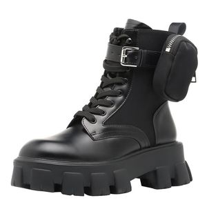 Botas de combate de cuero y nylon de ROIS cepillado Mujeres para mujer Invierno Martin Ankle Botines Plataforma Botines al aire libre