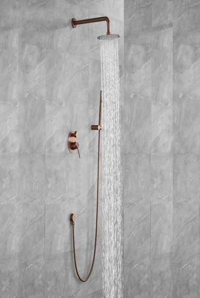 Ensemble de robinets de douche à pluie à deux fonctions, or Rose brossé, bras de douche mural, mitigeur inverseur, ensemble de pulvérisation à main en laiton 2585571