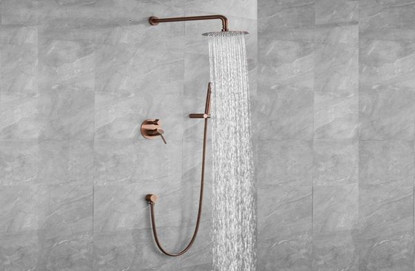 Ensemble de robinets de douche à deux fonctions, or Rose brossé, bras de douche mural, mitigeur déviateur, ensemble de pulvérisation à main en laiton 6470879