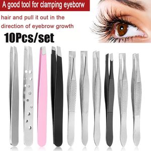 Borstels 10 stuks Wenkbrauwpincet Roestvrijstalen haarplukkers Clip Wenkbrauwtrimmer Wimperverlengingsclip Dames Make-up Schoonheidsgereedschap Geschenken