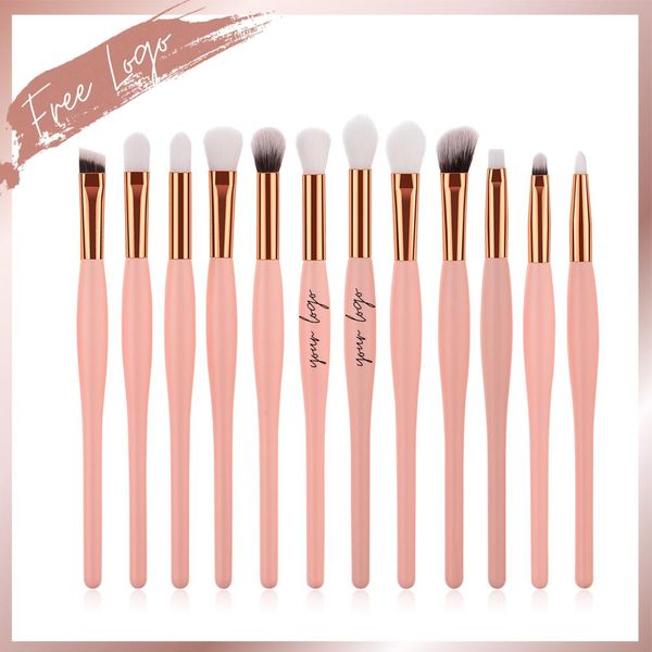 Ensemble de pinceaux de maquillage pour fard à paupières, 12 pièces, vente en gros, professionnel, personnalisé, Portable, en bois, Rose, ombre à paupières, Angle