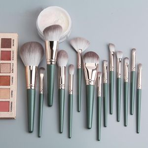 Borstels 14-delige groene make-up kwasten set Cosmetische oogschaduw Blush Oogschaduw Concealer Lip Gezichtsmasker Schoonheidstools Multifunctionele borstel