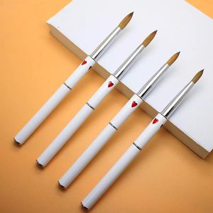 Brosses 1pcs Round Sharp Manucure Drawing Brush Tools 6 # 8 # 10 # 12 # Acrylique Nail Art Pen 100% pur Kolinsky White Metal Heart Ha
