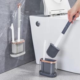 Brosses 2in1 Brosse de toilette en silicone avec poignée longue et conception d'antidrain de base transparente pour le nettoyage facile Brosse accessoires de maison