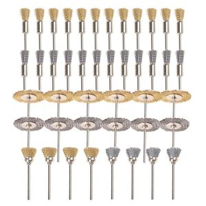 Borstels 44 stuks Mini draadwiel Cup Messing Steel Set 1/8inch 3 mm Schank voor Power Dremel Rotary Tools Polishing BUF 230414