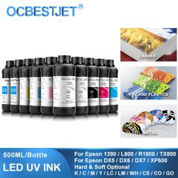 Borstels 500 ml LED UV -inkt voor DX4 DX5 DX6 DX7 DX10 TX800 XP600 Printhead voor Epson 1390 L800 L1800 L805 R1800 R1900 UV Gemodificeerde printer