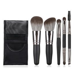 Pinsel 5-teiliges Mini-Make-up-Pinsel-Set für Puder, Foundation, Rouge, Textmarker, Kontur, Lidschatten, Augenbrauen, Wimpern, tragbarer Kosmetikpinsel